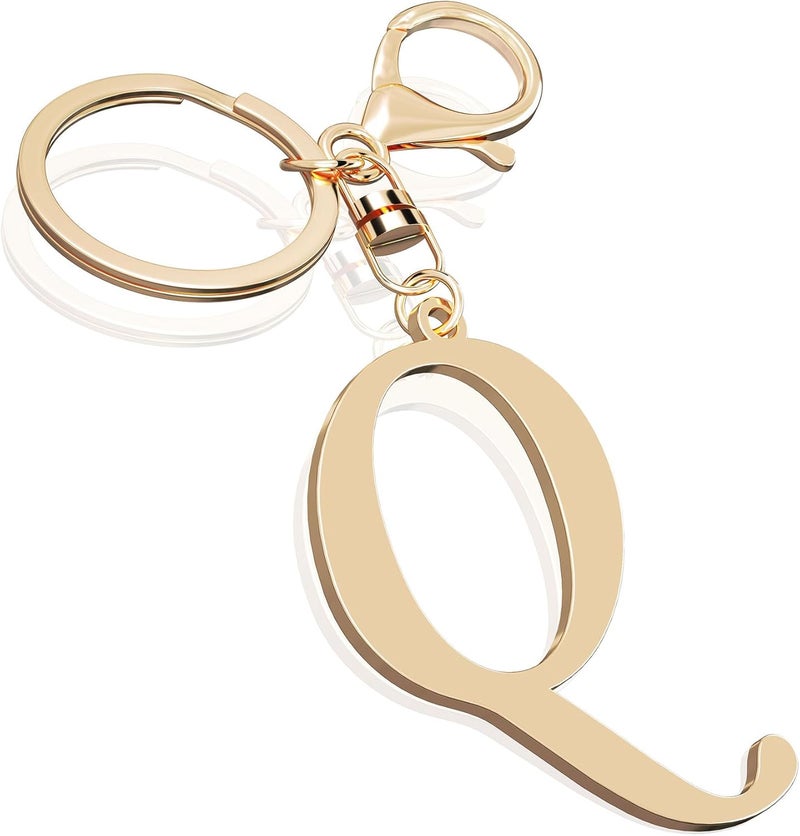 Suweibuke Cute Stainless Steel Gold Initial Letter Keychain for Women Girl, Charms for Key Handbag Backpack Bag, Personalized Gift - Image 1